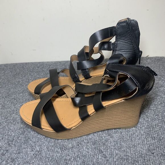 Anna Women’s Sandals Size 9.5 M Style 057–6059 Black Wedge - Picture 4 of 10